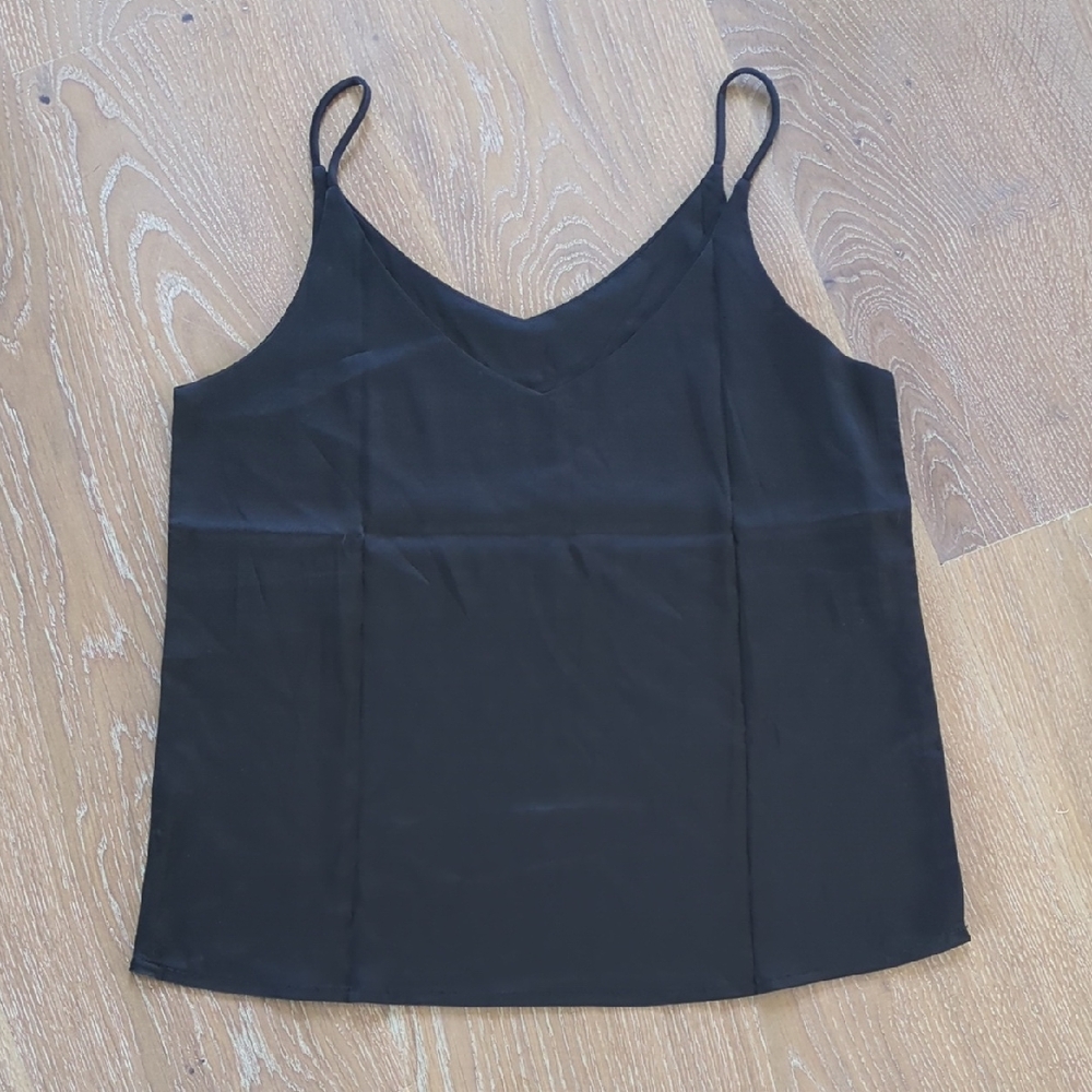 Black Women's Satin-like Tank Top Spaghetti Straps